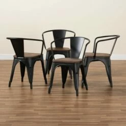 4pc Ryland Metal and Wood Dining Chair Set - Baxton Studio Gray/walnut Brown -Dining Chairs And Benches Official Shop unnamed file 5262