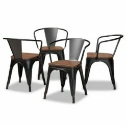 4pc Ryland Metal and Wood Dining Chair Set - Baxton Studio Gray/walnut Brown -Dining Chairs And Benches Official Shop unnamed file 5263
