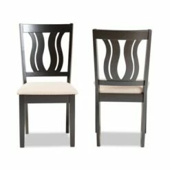 2pc Fenton Fabric and Wood Dining Chairs Set Brown - Baxton Studio