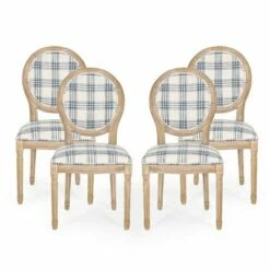 Set of 4 Phinnaeus French Country Fabric Dining Chairs - Christopher Knight Home Dark Blue Plaid/light Beige -Dining Chairs And Benches Official Shop unnamed file 5505