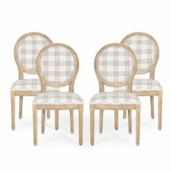 Set of 4 Phinnaeus French Country Fabric Dining Chairs - Christopher Knight Home Dark Blue Plaid/light Beige -Dining Chairs And Benches Official Shop unnamed file 5507