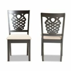 2pc Gervais Fabric and Wood Dining Chairs Set Brown - Baxton Studio