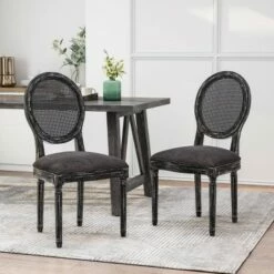 2pk Aquilla French Country Wood and Cane Upholstered Dining Chairs - Christopher Knight Home Gray