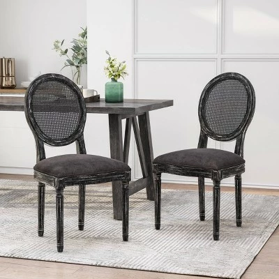2pk Aquilla French Country Wood and Cane Upholstered Dining Chairs - Christopher Knight Home Gray 3 2pk Aquilla French Country Wood and Cane Upholstered Dining Chairs - Christopher Knight Home Gray