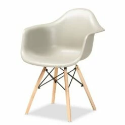 4pc Galen Plastic and Wood Dining Chair Set - Baxton Studio Black/oak Brown