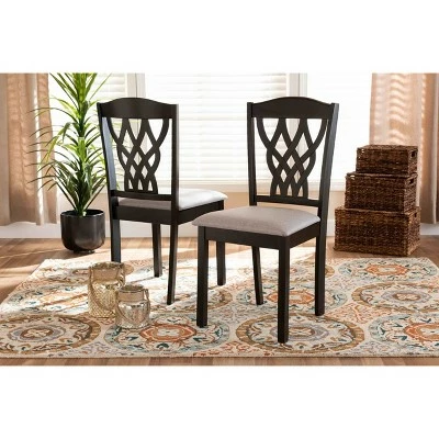 2pc Delilah Fabric Upholstered and Wood Dining Chairs - Baxton Studio Gray/dark Brown 6 2pc Delilah Fabric Upholstered and Wood Dining Chairs - Baxton Studio Gray/dark Brown - Image 4
