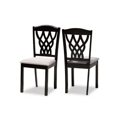 2pc Delilah Fabric Upholstered and Wood Dining Chairs - Baxton Studio Gray/dark Brown 9 2pc Delilah Fabric Upholstered and Wood Dining Chairs - Baxton Studio Gray/dark Brown - Image 7