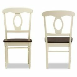 Set of 2 Napoleon French Country Cottage Buttermilk & Cherry Brown Finishing Wood Dining Chairs - Baxton Studio