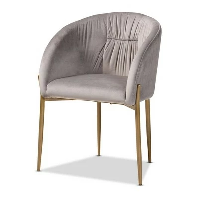 Ballard Velvet Fabric Upholstered Metal Dining Chair - Baxton Studio Gray/gold 11 Ballard Velvet Fabric Upholstered Metal Dining Chair - Baxton Studio Gray/gold - Image 9