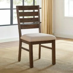 Set of 2 Cayne Ladder Back Dining Chairs Dark Oak/Beige - HOMES: Inside + Out