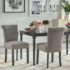 Set of 2 Adeline Nailhead Parsons Dining Chair Gray - Buylateral