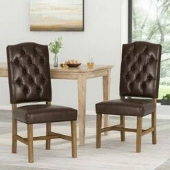 2pk Hyvonen Contemporary Upholstered Tufted Dining Chairs - Christopher Knight Home Dark Brown/natural