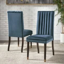 Set of 2 Pruett Velvet Channel Back Dining Chairs - Inspire Q Taupe