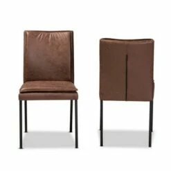 2pc Gerard Distressed Fabric Upholstered and Metal Dining Chair Set Brown/Black - Baxton Studio