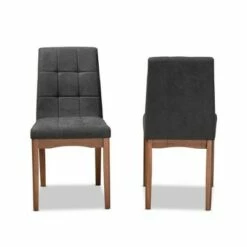 2pc Tara Fabric Upholstered and Wood Dining Chair Set - Baxton Studio Light Gray/walnut Brown