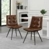 2pk Pineview Contemporary Tufted Dining Chairs with Toothpick Legs - Christopher Knight Home Cognac Brown/gun Metal