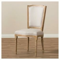 Cadencia French Vintage Cottage Weathered Oak Wood Finish and Fabric Upholstered Dining Side Chair - Beige - Baxton Studio -Dining Chairs And Benches Official Shop unnamed file 6103
