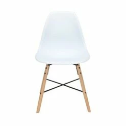 Set of 4 18" Plastic Molded Mid-Century Modern Dining Chairs & Beechwood Legs with Wire Accent White - OFM