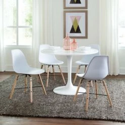 Set of 4 18" Plastic Molded Mid-Century Modern Dining Chairs & Beechwood Legs with Wire Accent White - OFM -Dining Chairs And Benches Official Shop unnamed file 6174
