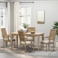 Set of 4 Maria French Country Wood and Cane Upholstered Dining Chairs - Christopher Knight Home Beige/natural