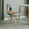 Fabulaxe Mid-Century Modern Upholstered Plastic Multicolor Fabric Patchwork DSW Shell Dining Chair with Wooden Dowel Eiffel Legs
