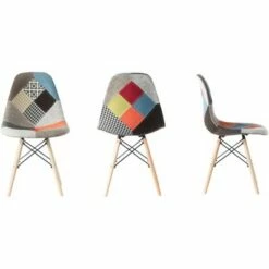 Fabulaxe Mid-Century Modern Upholstered Plastic Multicolor Fabric Patchwork DSW Shell Dining Chair with Wooden Dowel Eiffel Legs -Dining Chairs And Benches Official Shop unnamed file 6359
