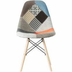 Fabulaxe Mid-Century Modern Upholstered Plastic Multicolor Fabric Patchwork DSW Shell Dining Chair with Wooden Dowel Eiffel Legs -Dining Chairs And Benches Official Shop unnamed file 6360