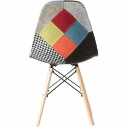 Fabulaxe Mid-Century Modern Upholstered Plastic Multicolor Fabric Patchwork DSW Shell Dining Chair with Wooden Dowel Eiffel Legs -Dining Chairs And Benches Official Shop unnamed file 6361