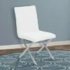 Set of 2 Tempe Contemporary Dining Chair in White Faux Leather with Brushed Stainless Steel Finish - Armen Living