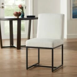 Universal Lighting And Decor Myles Off-White Fabric and Black Metal Dining Chair