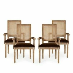 Set of 4 Maria French Country Wood and Cane Upholstered Dining Chairs - Christopher Knight Home Beige/natural -Dining Chairs And Benches Official Shop unnamed file 648