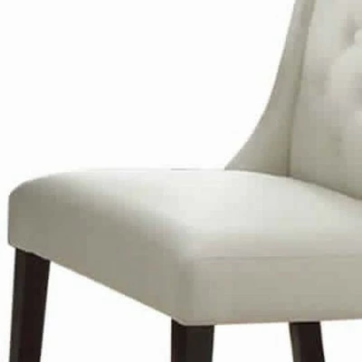 Set of 2 Upholstered Button Tufted Leatherette Dining Chairs White - Benzara 4 Set of 2 Upholstered Button Tufted Leatherette Dining Chairs White - Benzara - Image 2