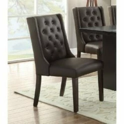 Set of 2 Button Tufted Royal Dining Chair Brown - Benzara