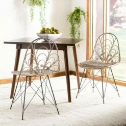 Set of 2 Madeline Rattan Dining Chair White Wash/Dark Steel - Safavieh