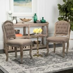 Eloise 20''H French Leg Dining Chair (Set of 2) - Dark Brown/Rustic Oak - Safavieh