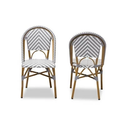 Set of 2 Celie Indoor and Outdoor Stackable Bistro Dining Chairs - Baxton Studio Gray/white 3 Set of 2 Celie Indoor and Outdoor Stackable Bistro Dining Chairs - Baxton Studio Gray/white