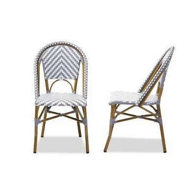 Set of 2 Celie Indoor and Outdoor Stackable Bistro Dining Chairs - Baxton Studio Gray/white 4 Set of 2 Celie Indoor and Outdoor Stackable Bistro Dining Chairs - Baxton Studio Gray/white - Image 2