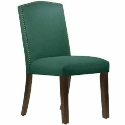 Nail Button Camel Back Dining Chair in Linen Conifer Green - Skyline Furniture
