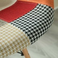 Fabulaxe Mid-Century Modern Upholstered Plastic Multicolor Fabric Patchwork DAW Shell Dining Chair with Wooden Dowel Eiffel Legs -Dining Chairs And Benches Official Shop unnamed file 7307