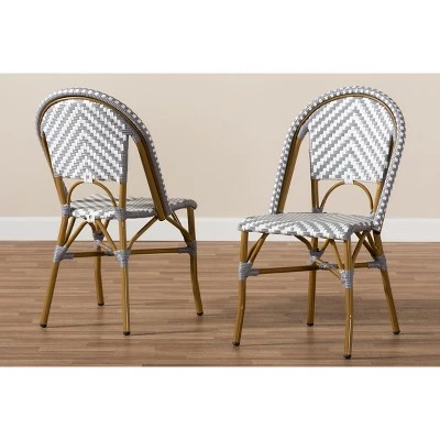 Set of 2 Celie Indoor and Outdoor Stackable Bistro Dining Chairs - Baxton Studio Gray/white 7 Set of 2 Celie Indoor and Outdoor Stackable Bistro Dining Chairs - Baxton Studio Gray/white - Image 5