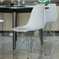 Fabulaxe Mid-Century Modern Style Plastic DSW Shell Dining Chair with Metal Legs, White