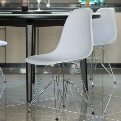 Fabulaxe Mid-Century Modern Style Plastic DSW Shell Dining Chair with Metal Legs, White 3 Fabulaxe Mid-Century Modern Style Plastic DSW Shell Dining Chair with Metal Legs, White
