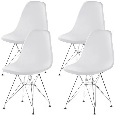 Fabulaxe Mid-Century Modern Style Plastic DSW Shell Dining Chair with Metal Legs, White 11 Fabulaxe Mid-Century Modern Style Plastic DSW Shell Dining Chair with Metal Legs, White - Image 9