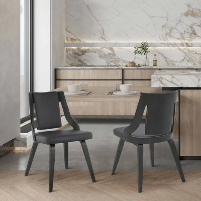 Set of 2 Aniston Faux Leather Wood Dining Chairs - Armen Living Gray/walnut 3 Set of 2 Aniston Faux Leather Wood Dining Chairs - Armen Living Gray/walnut