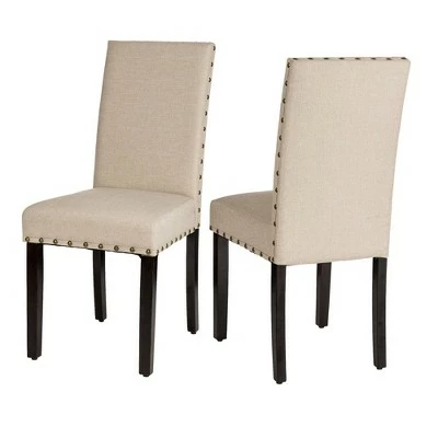 Set of 2 Upholstered Fabric Armless Dining Chairs with Studded Decor - Glitzhome Tan 5 Set of 2 Upholstered Fabric Armless Dining Chairs with Studded Decor - Glitzhome Tan - Image 3