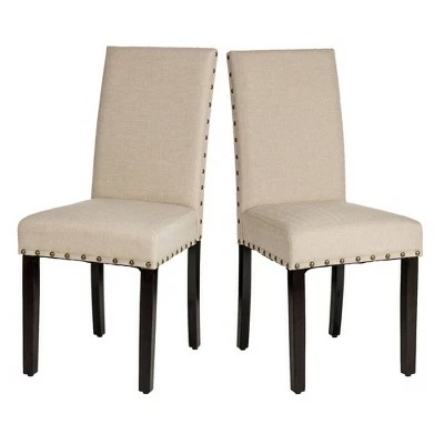 Set of 2 Upholstered Fabric Armless Dining Chairs with Studded Decor - Glitzhome Tan 10 Set of 2 Upholstered Fabric Armless Dining Chairs with Studded Decor - Glitzhome Tan - Image 8