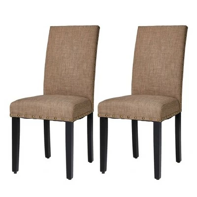 Set of 2 Upholstered Fabric Armless Dining Chairs with Studded Decor - Glitzhome Tan 12 Set of 2 Upholstered Fabric Armless Dining Chairs with Studded Decor - Glitzhome Tan - Image 10