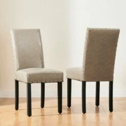 Set of 2 Upholstered PU Armless Dining Chairs with Studded Decor Gray - Glitzhome