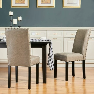 Set of 2 Upholstered PU Armless Dining Chairs with Studded Decor Gray - Glitzhome 4 Set of 2 Upholstered PU Armless Dining Chairs with Studded Decor Gray - Glitzhome - Image 2