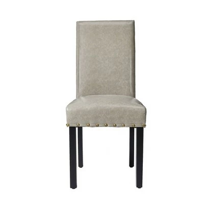 Set of 2 Upholstered PU Armless Dining Chairs with Studded Decor Gray - Glitzhome 5 Set of 2 Upholstered PU Armless Dining Chairs with Studded Decor Gray - Glitzhome - Image 3